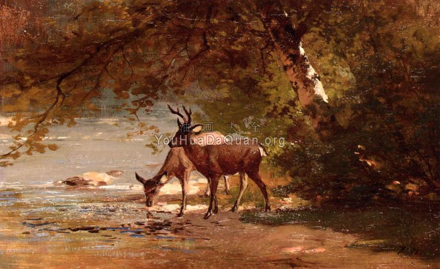 Deer in a Landscape - 托马斯·希尔